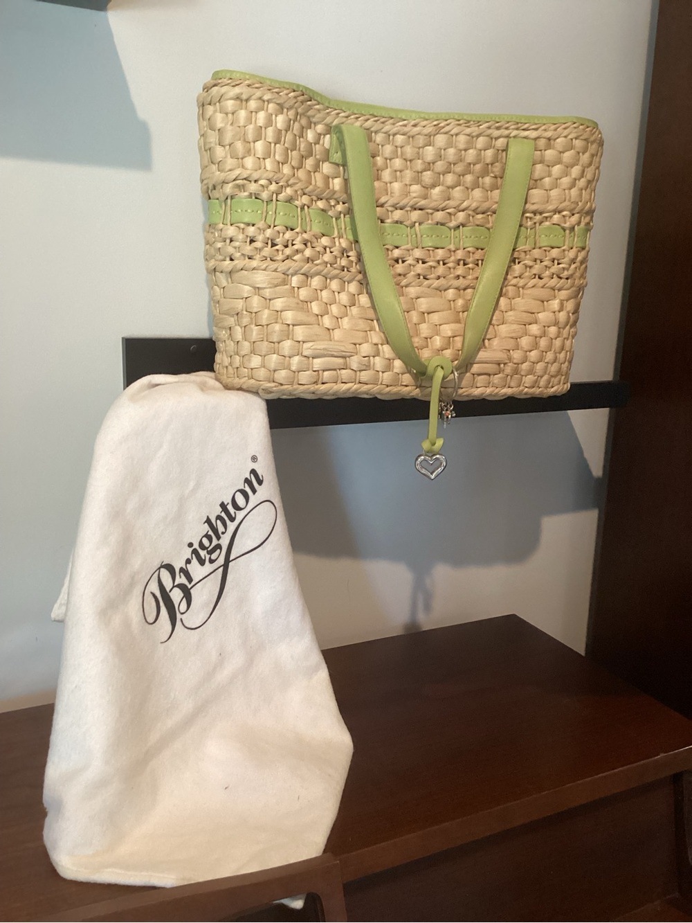 Brighton Woven Straw Tote with Lime Trim
